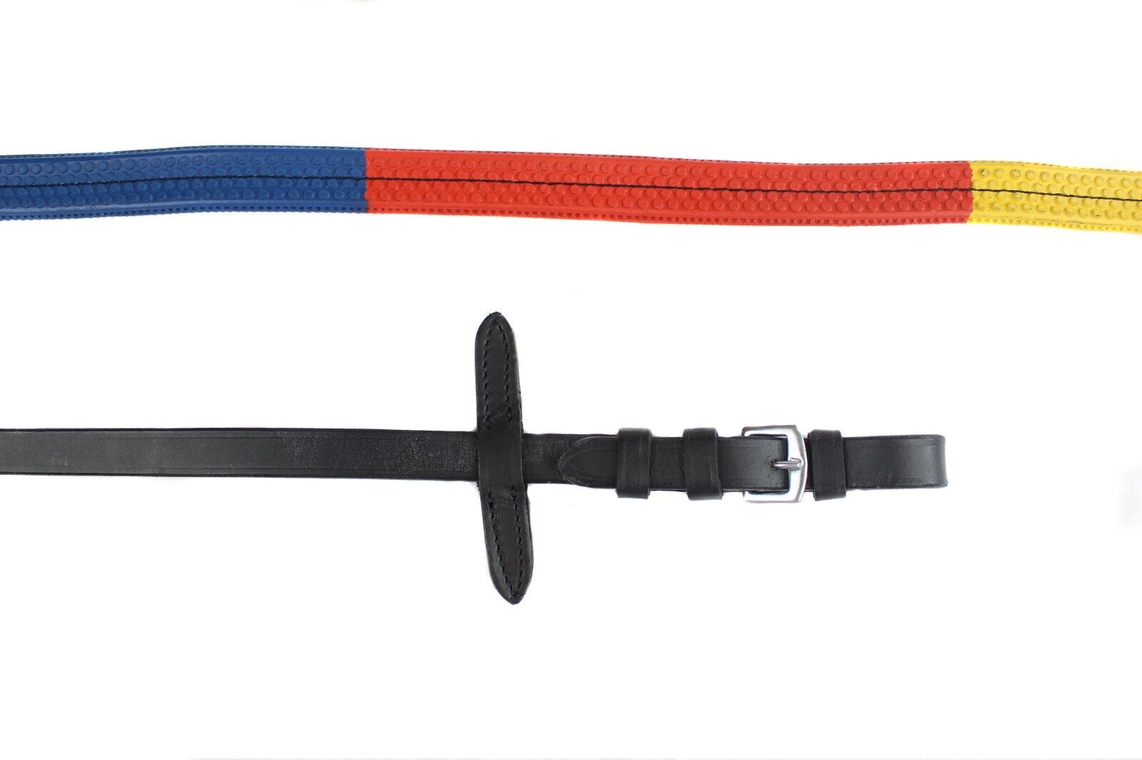 Picture of Gallop Rubber Grip Rainbow Reins, Black Leather & Rainbow Rubber Reins