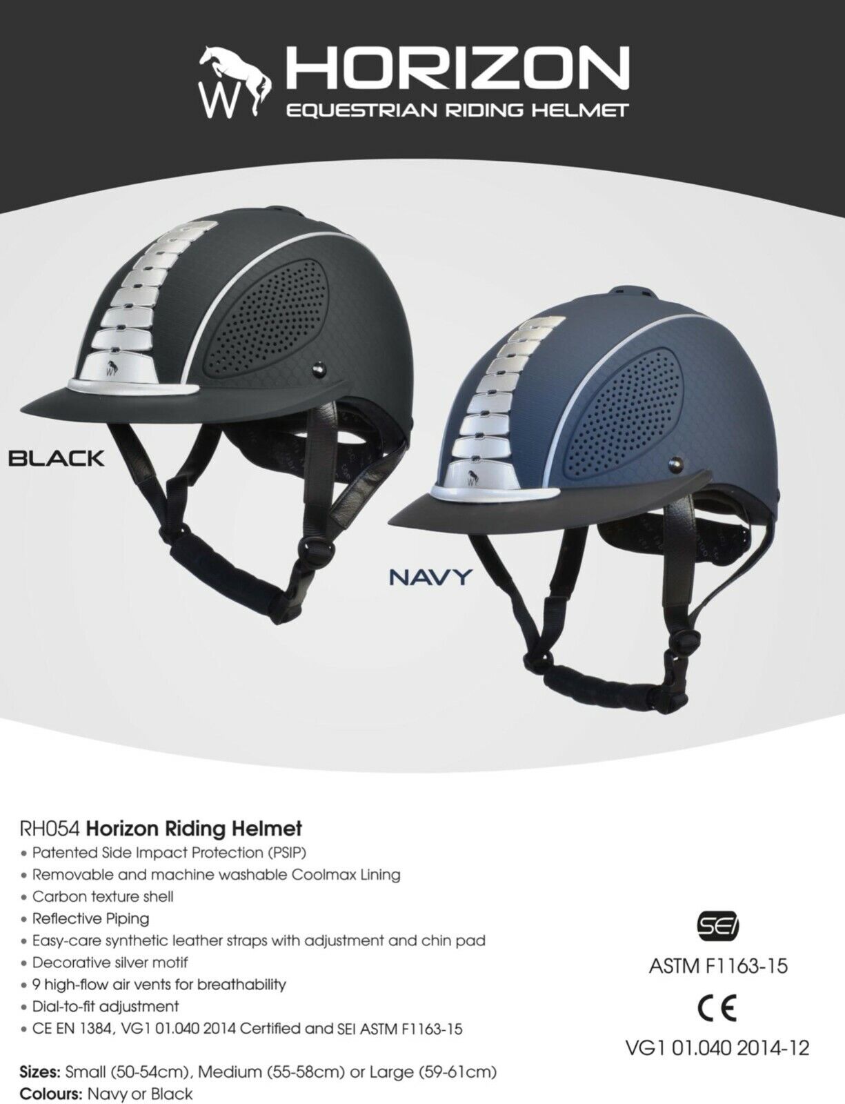 Picture of John Whitaker Horizon Horse Riding Helmet Hat, VG1, ASTM F1163-15