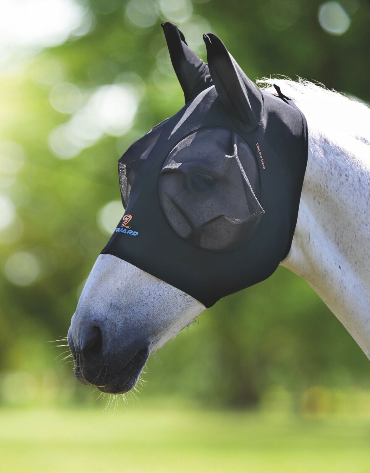 Picture of Shires Flyguard Stretch Horse/Pony Fly Mask UV Protection with Ears in Black