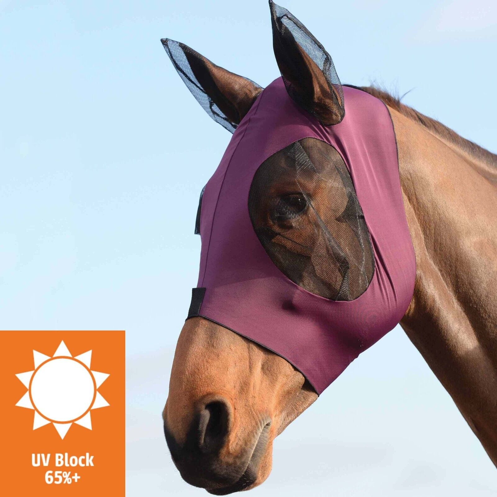 Picture of WeatherBeeta Stretch Bug Eye Saver Fly Mask, with Ears, UV, 10 Colours