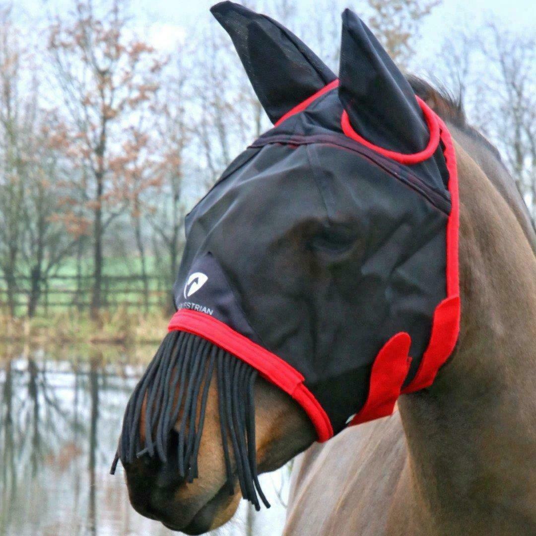 Picture of Fly Mask | Hy Equestrian Horse / Pony  Mesh Half Mask with Ears and Fringe