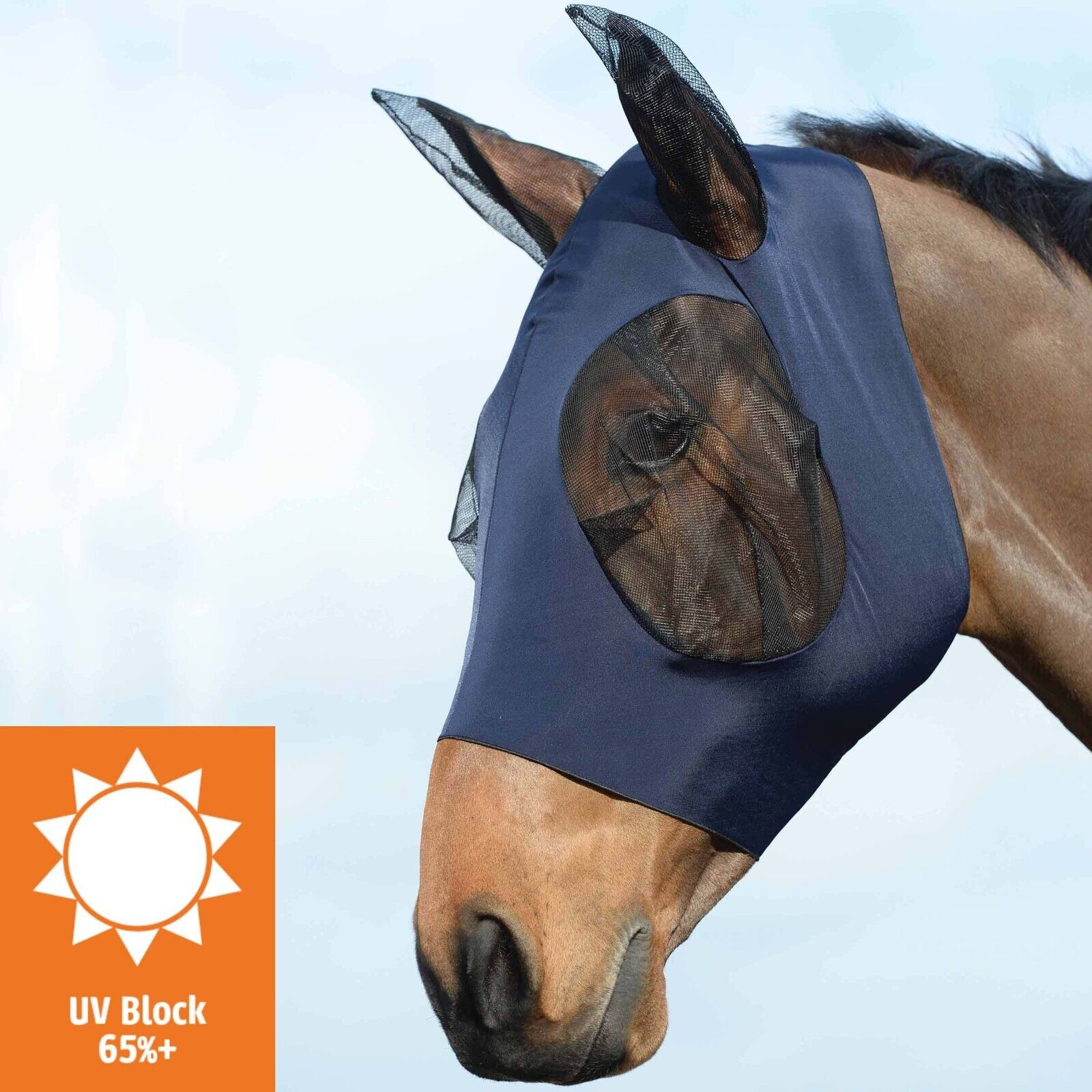 Picture of WeatherBeeta Stretch Bug Eye Saver Fly Mask, with Ears, UV, 10 Colours
