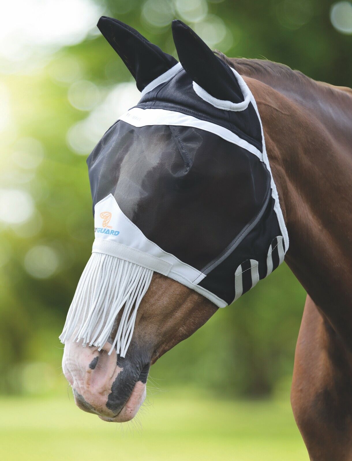 Picture of Shires Flyguard Fine Mesh Horse/Pony Fly Mask With Nose Fringe UV Protection