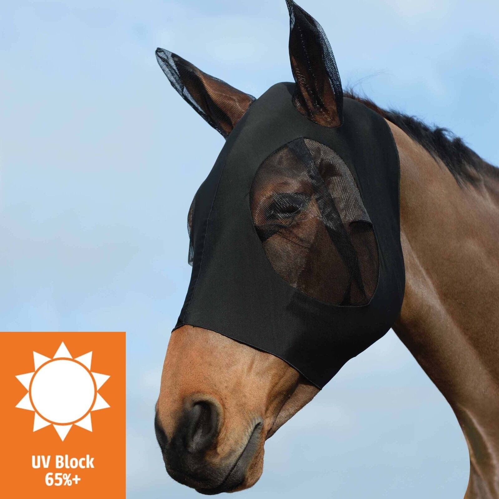 Picture of WeatherBeeta Stretch Bug Eye Saver Fly Mask, with Ears, UV, 10 Colours