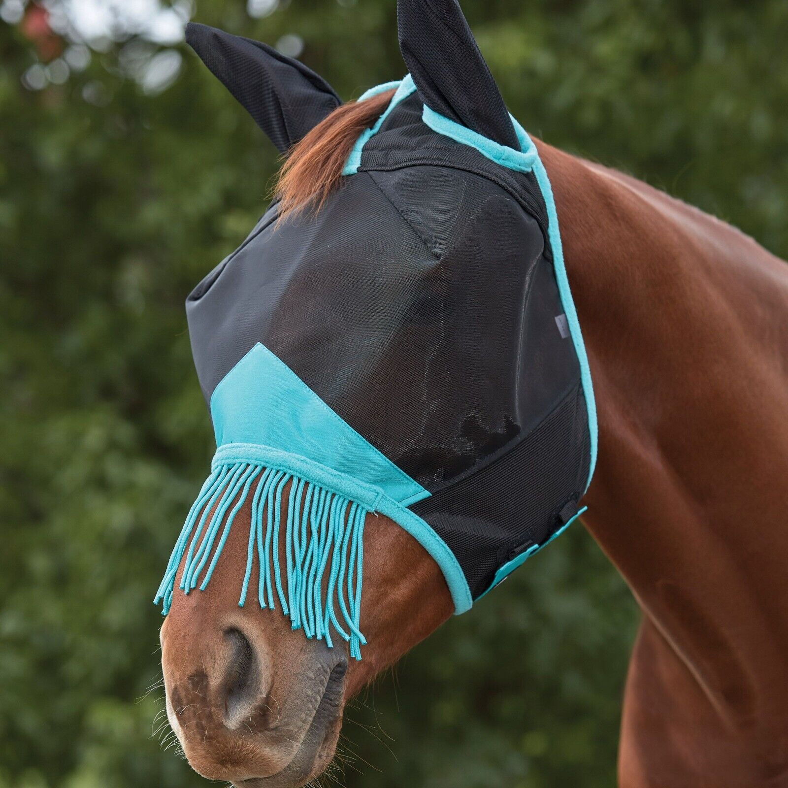 Picture of WeatherBeeta ComFiTec Deluxe Fine Mesh Fly Mask with Ears & Tassels, UV Protect