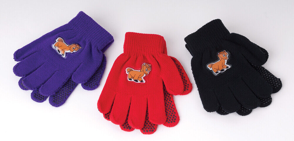 Picture of Rhinegold Childrens Pony Design Magic Gloves | Knitted Gloves Pimple Grip Palm