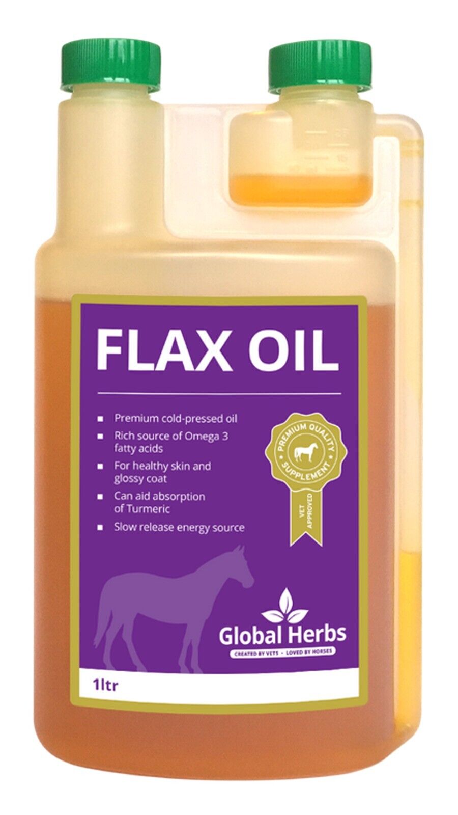 Picture of Global Herbs Flax Oil 1 Ltr, Cold Pressed Linseed, Source of Omega Oils