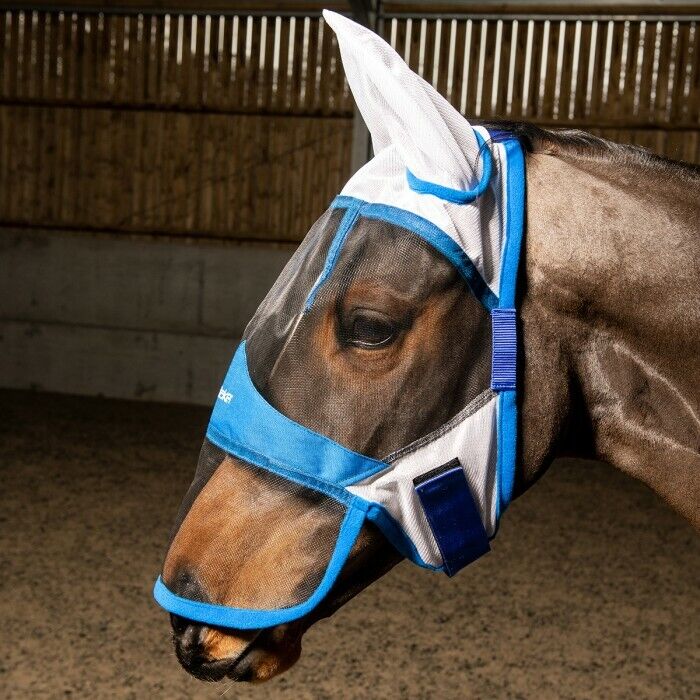 Picture of Fly Mask, Whitaker Salvador Deluxe Fly Mask, 3 Sizes, White/Blue