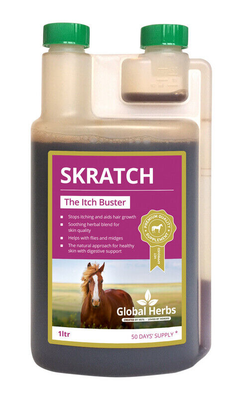 Picture of Global Herbs Skratch Liquid 1 Ltr, Horse Feed Supplement For Itchy Horses/Ponies