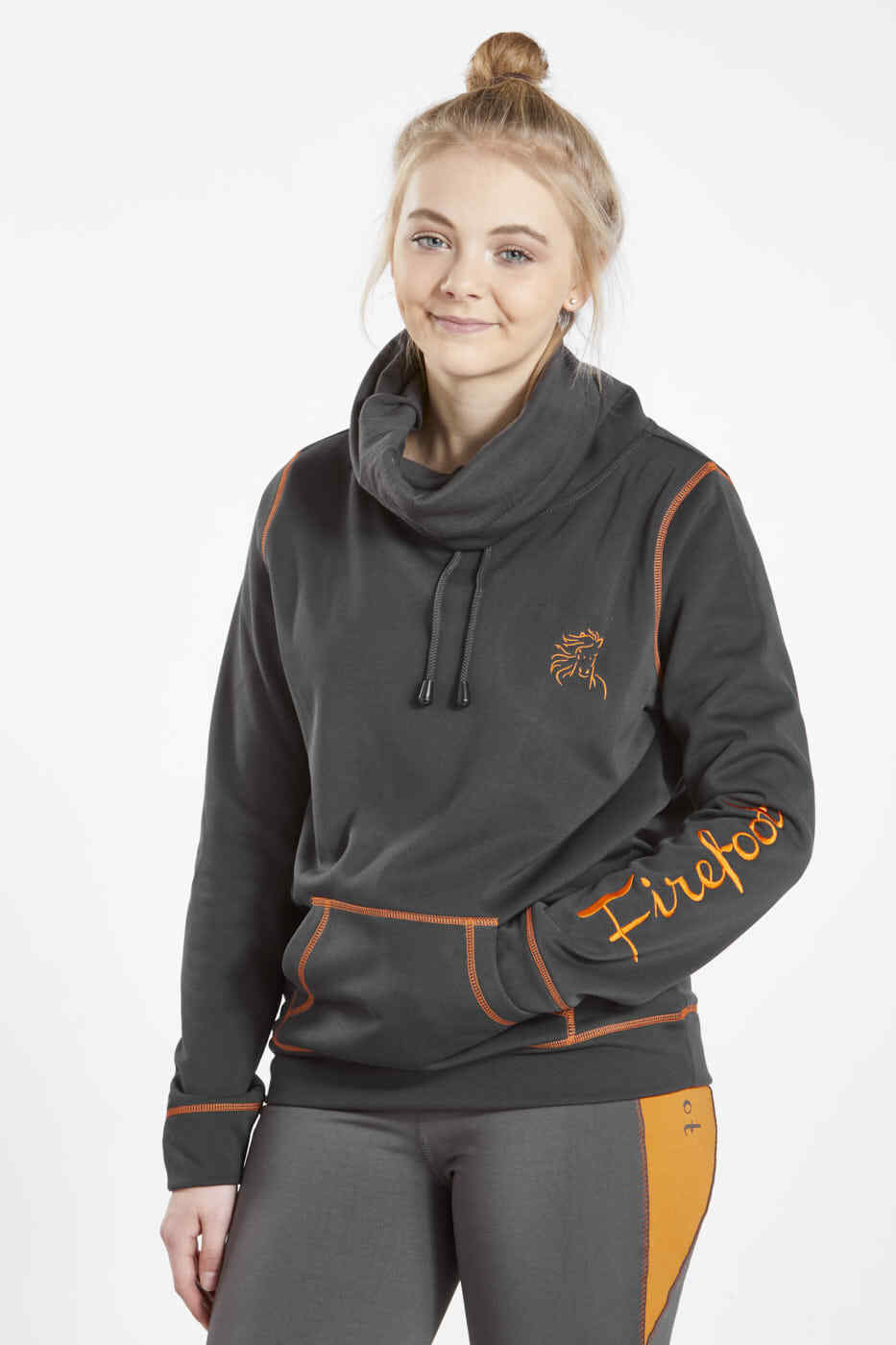 Picture of Firefoot Ladies Oakworth Rolled Neck Top, in Charcoal/Orange Colour, 4 Sizes