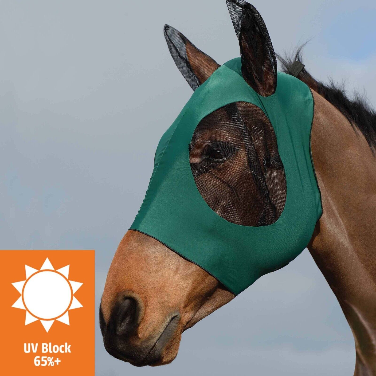 Picture of WeatherBeeta Stretch Bug Eye Saver Fly Mask, with Ears, UV, 10 Colours