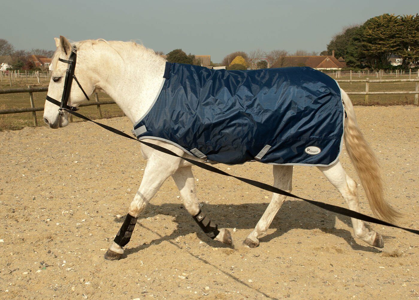 Picture of Rhinegold Horse walker / Lunge Windproof Exercise Rug in Navy, or Yellow