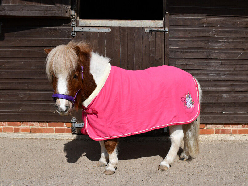 Picture of Rhinegold Unicorn Embroidered Fleece Pony Rug | Aqua, Pink | 3'6" - 4'3"