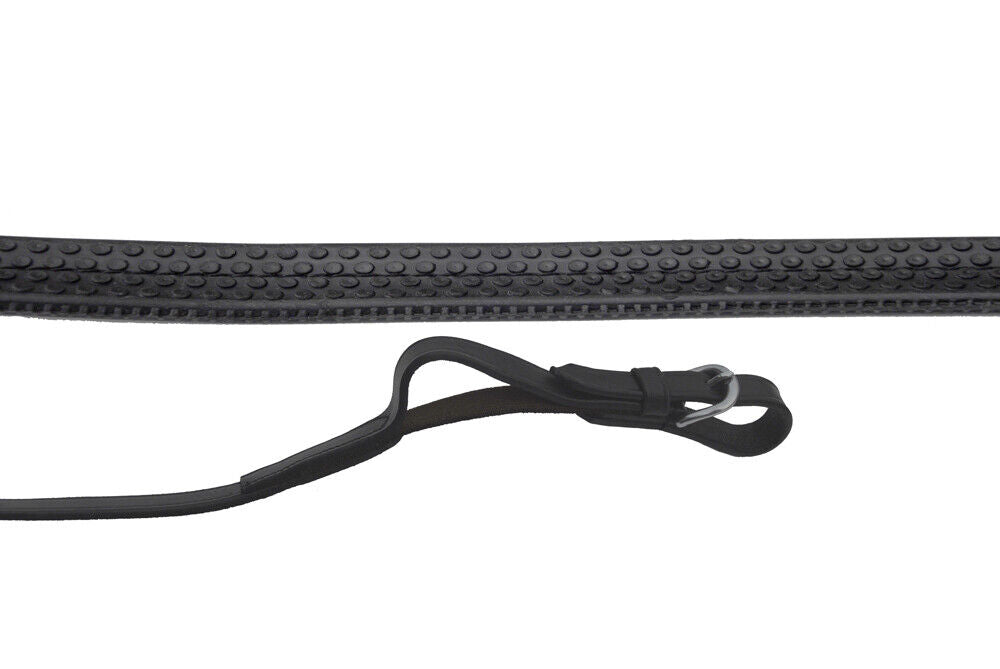 Picture of Rhinegold German Leather Rubber Covered Flexi Reins | Black, Havana | 54" x 5'8"