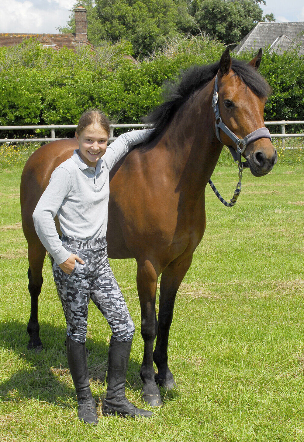 Picture of Rhinegold Childrens Full Seat Tight Jodhpurs | Grey Camo | 22" - 30"