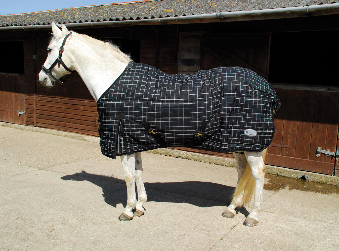 Picture of Rhinegold Vegas 350g Heavyweight Std Neck Stable Rug Blanket | Black/White Check
