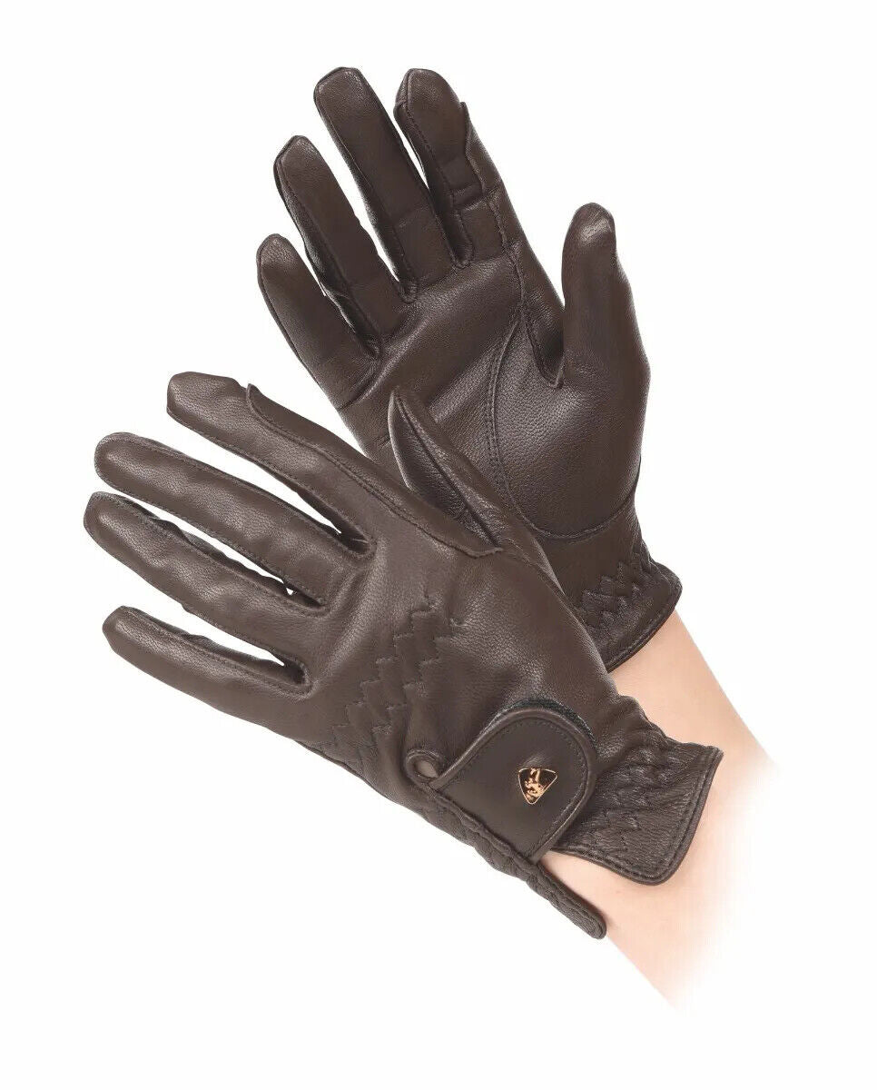 Picture of Shires Aubrion Ladies Leather Horse Riding Gloves  | Black / Brown/ Navy | Adult