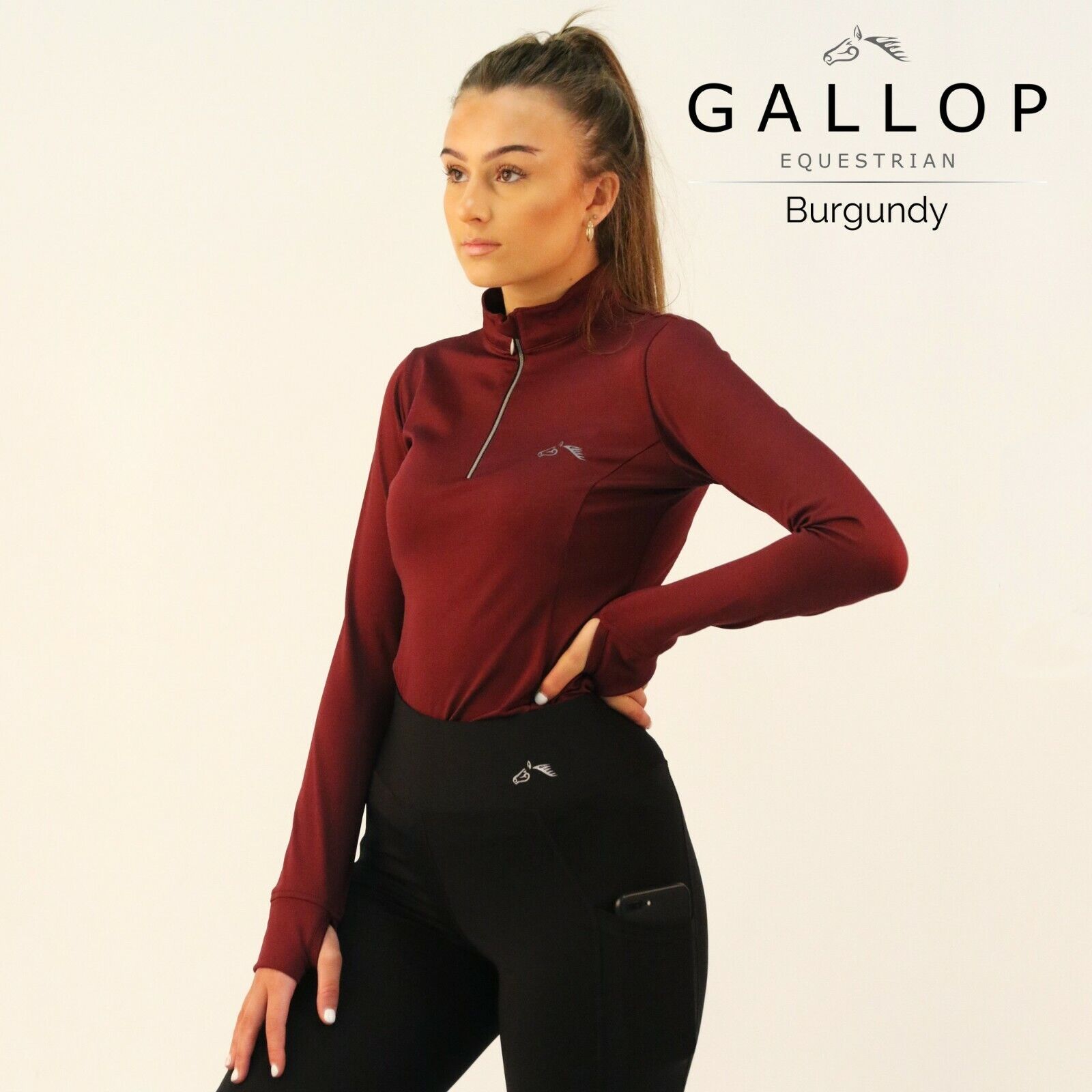 Picture of Gallop Long Sleeved Zipped Neck Riding Top Breathable Base Layer 8 Colours