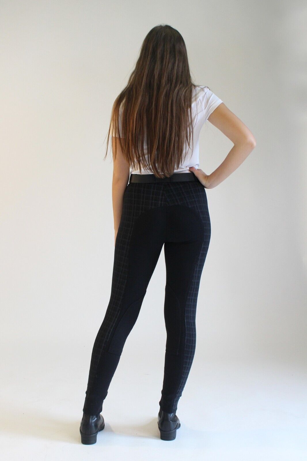 Picture of Ladies Jodhpurs, Gallop Ladies Oxford Check Jodhpurs, Black Brown, 24"- 38"