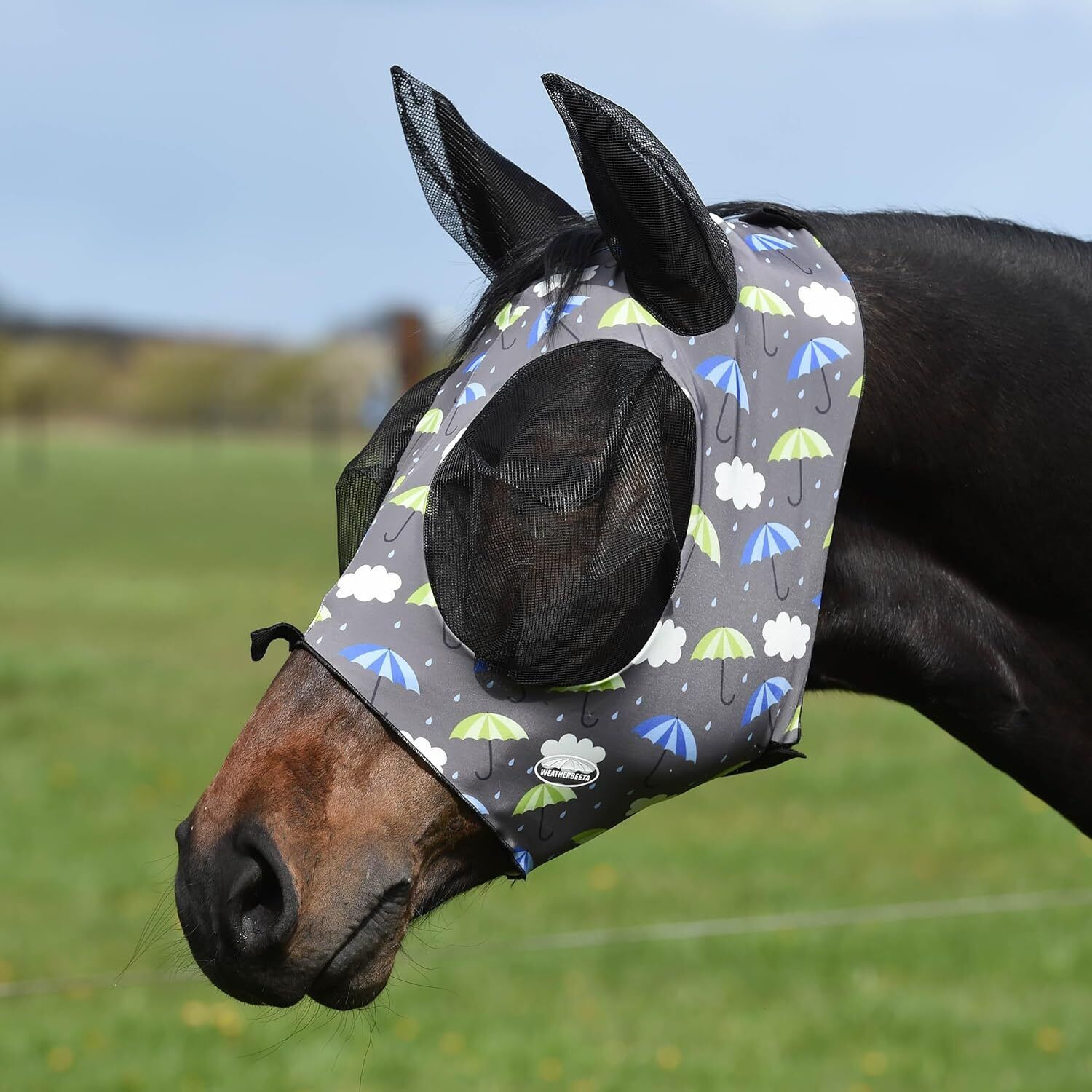 Picture of WeatherBeeta Deluxe Stretch Bug Eye Saver Fly Mask, with Ears, UV, 10 Colours