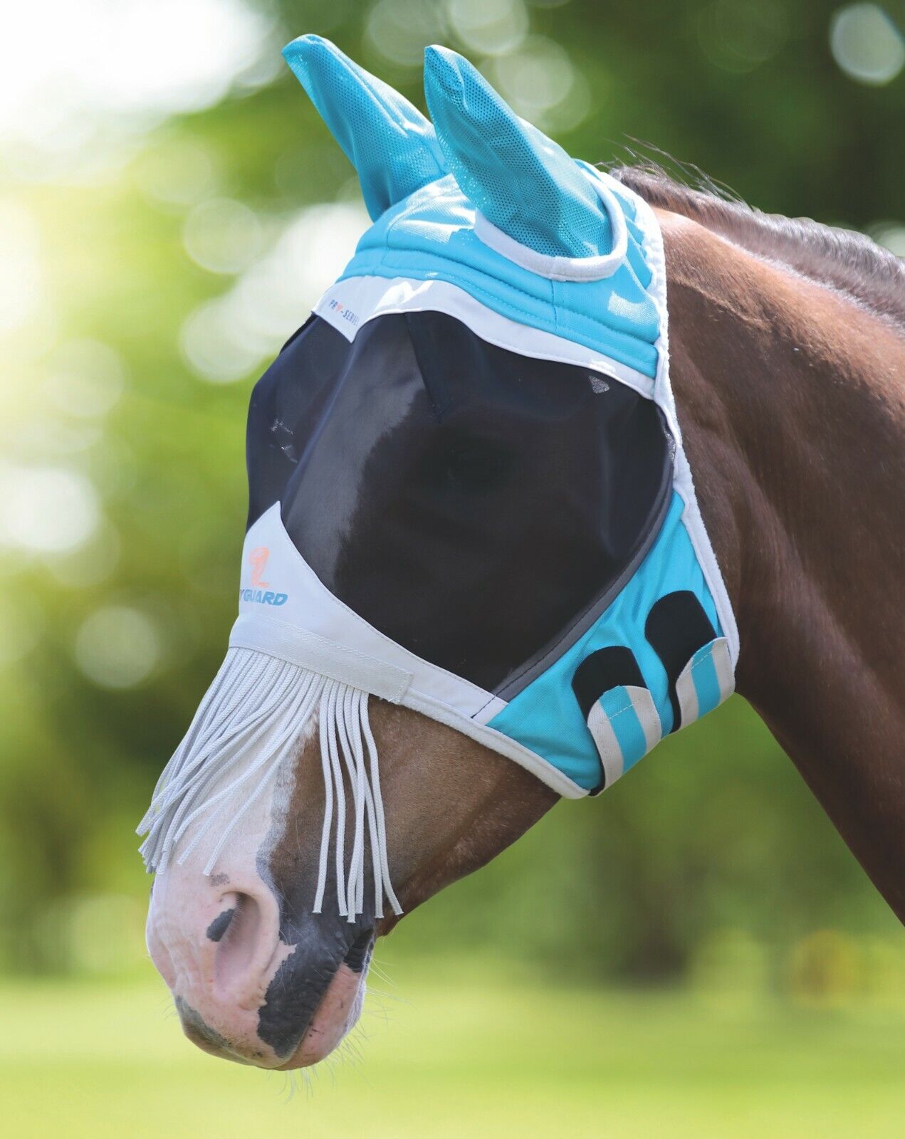 Picture of Shires Flyguard Fine Mesh Horse/Pony Fly Mask With Nose Fringe UV Protection